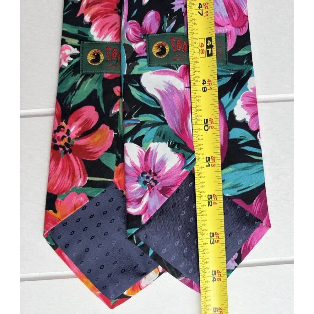 Vintage Rooster Tropical Floral Cotton Tie Lot of 2 USA 100% Cotton 54.5